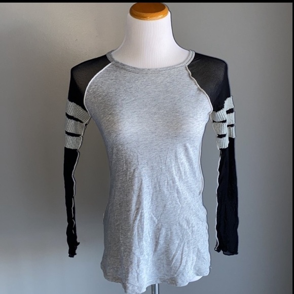 Pete Long Sleeve Baseball Tee Small Gray Black Mesh Sleeves & Shoulders - Picture 1 of 7